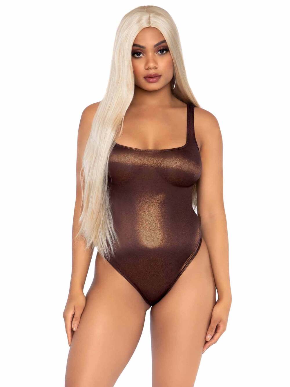 leg Avenue - Party Girl Shimmer Thong Bodysuit - BRONZE